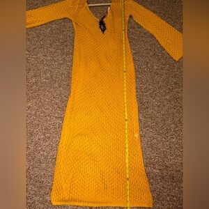 BOBBLES AND LACE BL KNIT Crochet YELLOW Gold DRESS Cover UP SIZE Large